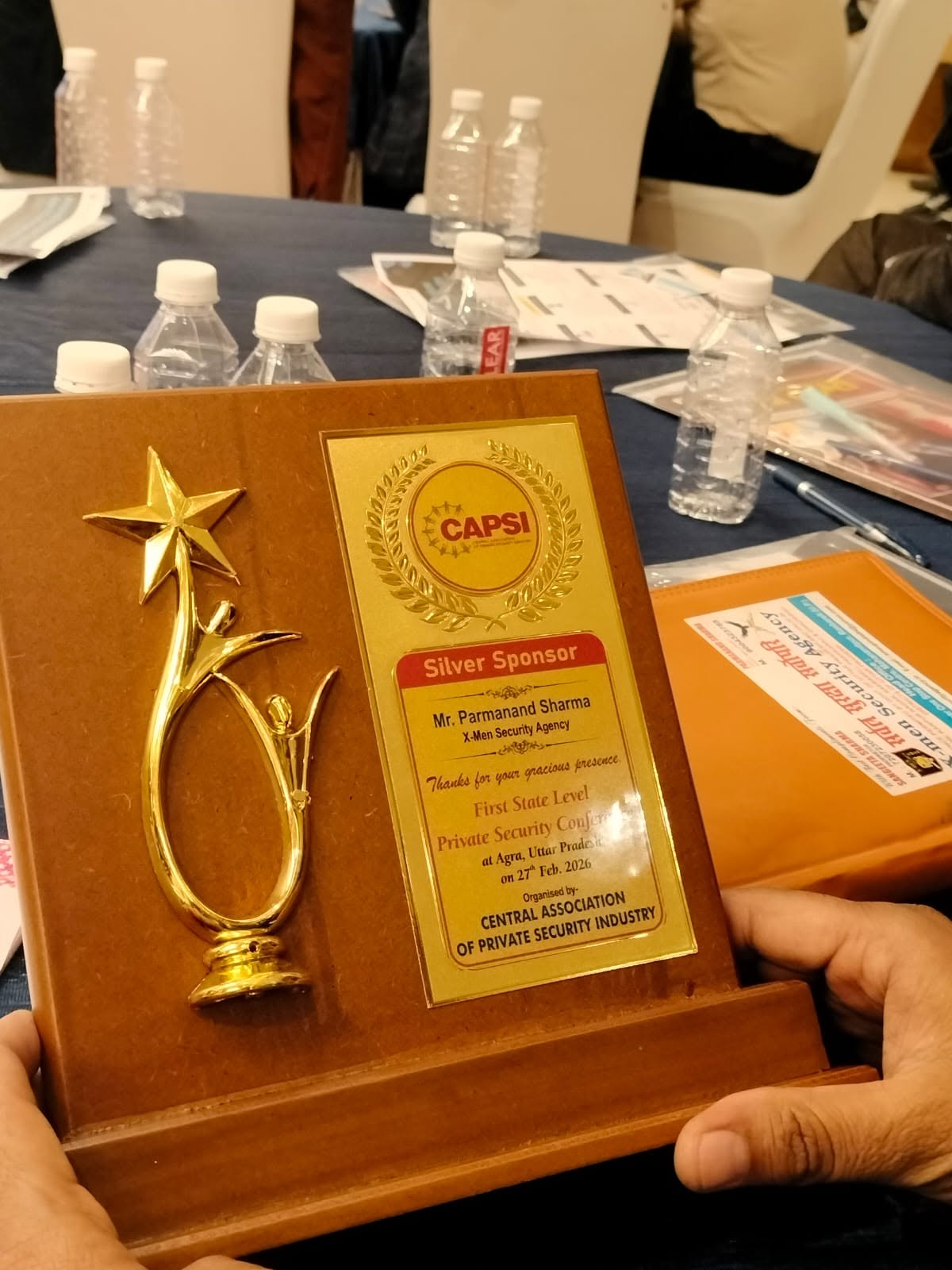 CAPSI Silver Sponsor recognition plaque awarded to Mr. Parmanand Sharma, X-Men Security Agency